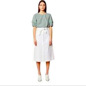 Sister Paul & Joe Papel Waist Tie Poplin Midi Skirt In White SZ 36 NWT